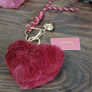 Red Heart Furry Keychain Or Bag Charm NWT